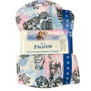 NEW Frozen Kids Hooded Pajamas Elsa Anna One Piece Sleeper - Size 10